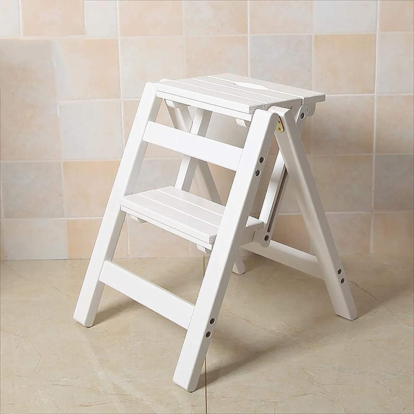 ZGYOZMNG Step Stool Wooden Folding Step Stool Portable Ladder Chair Stool Multifunction Stepladder/Stairway Chair (White 3 layers) (White 2 layer)