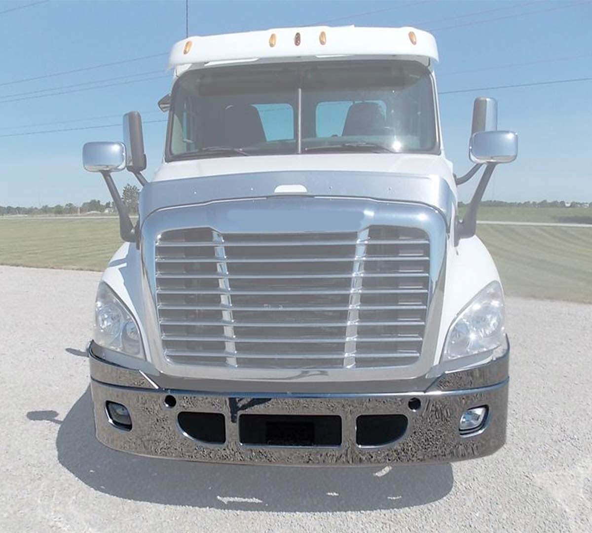Kozak 14" Bumper Stainless Steel with Fog Light Holes Compatible with Freightliner Cascadia 2008-2018 - Includes Fog Lights Pair, Logo, 22" Wipers, and Reflective Vest