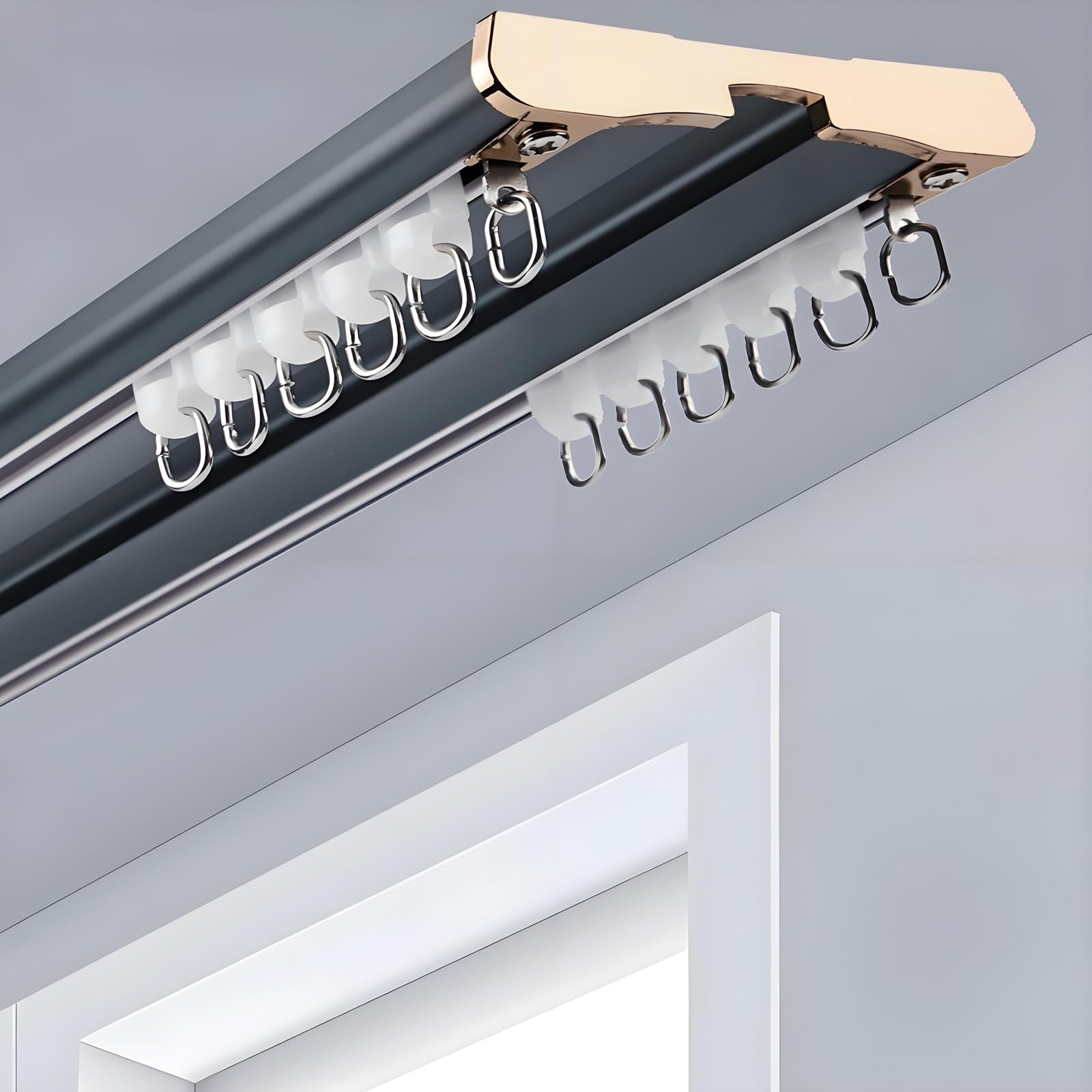 Heavy Duty Double Curtain Track System Aluminum - Ceiling Mounted Silent Gliding Rail Set for Bedroom Living Room Hospital - Room Divider Shower Drapery Sliding Rods - Noise Free(Blue,3.0m)