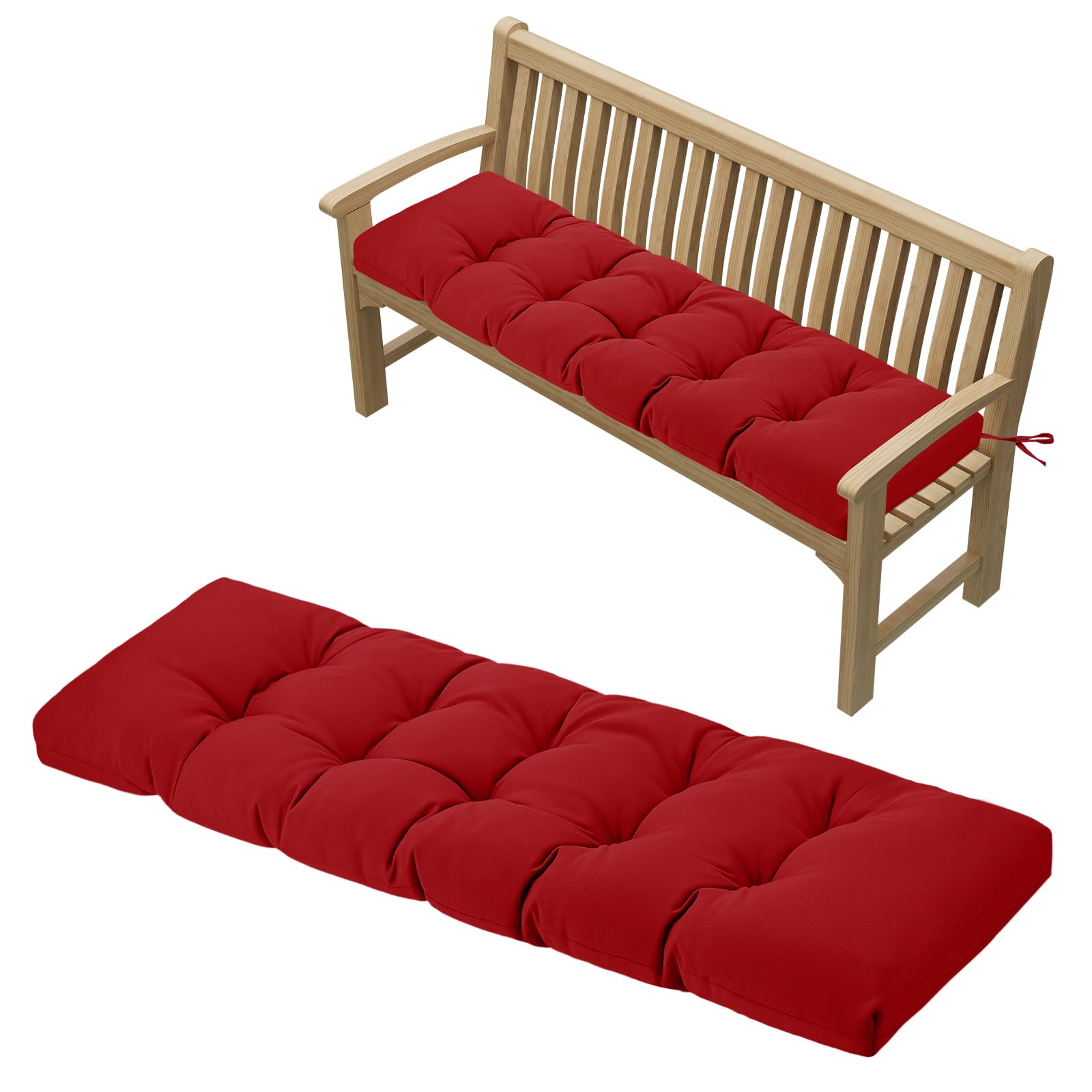 PRIMEPATIO Outdoor Garden Bench Cushion, 8cm Thick Tufted Waterproof Long Bench Seat Pad with Ties, Replacement Cushion for Patio, Lawn & 3 Seater Loveseat Furniture, 143x52cm, Dark Grey — view 11