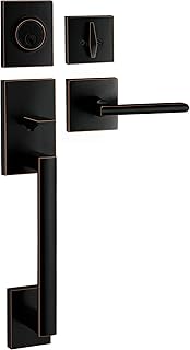 Berlin Modisch HandleSet Front Door Entry Handle and Deadbolt Lock Set Slim Square Single Cylinder Deadbolt and Lever Reversible for Right & Left Sided Doors Heavy Duty – Oil Rubbed Bronze