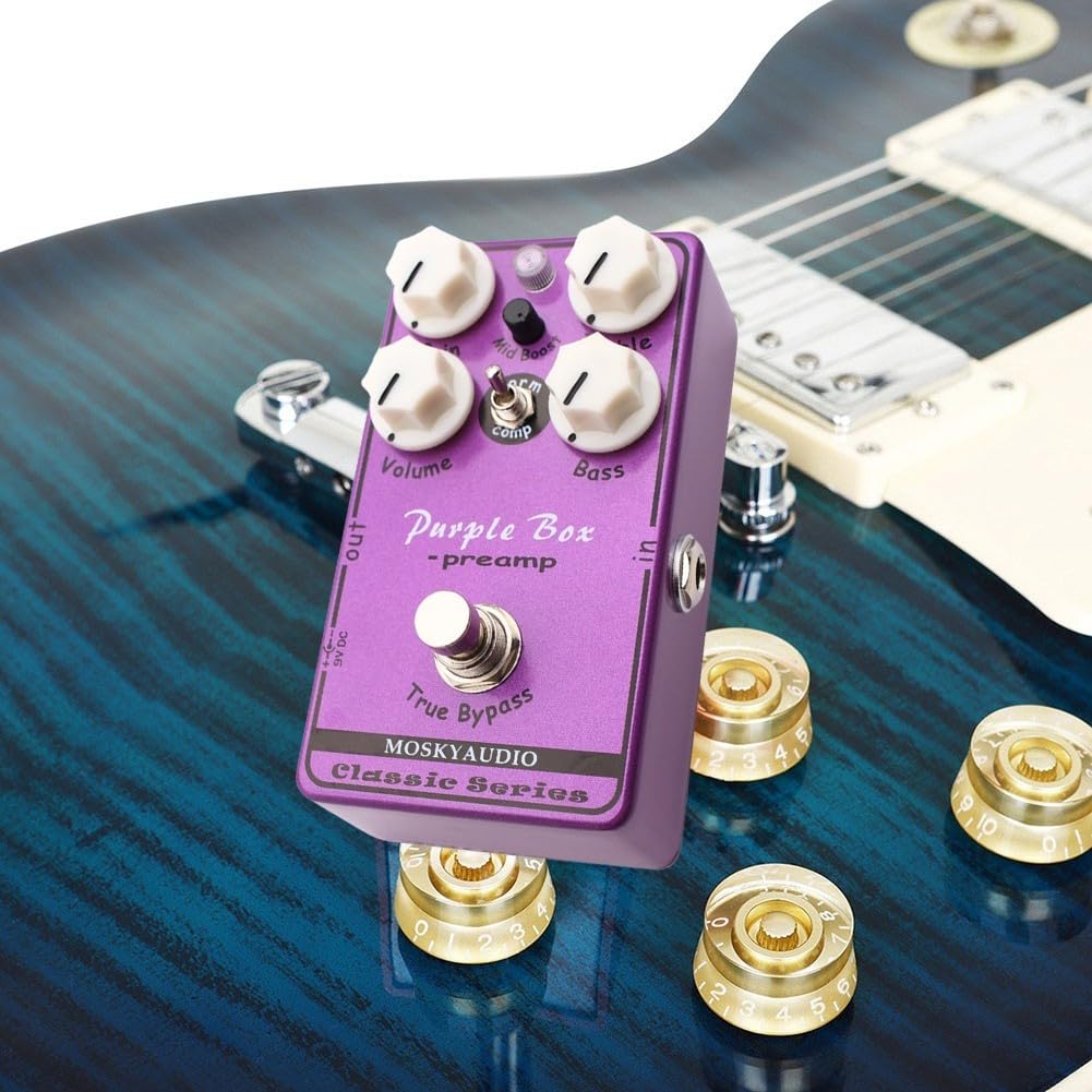 Audio Box Preamp Overdrive Pedale, Equalizzatore a 2 Bande con Boost, Effetto True Bypass Metallo Chitarra Elettrica, Viola