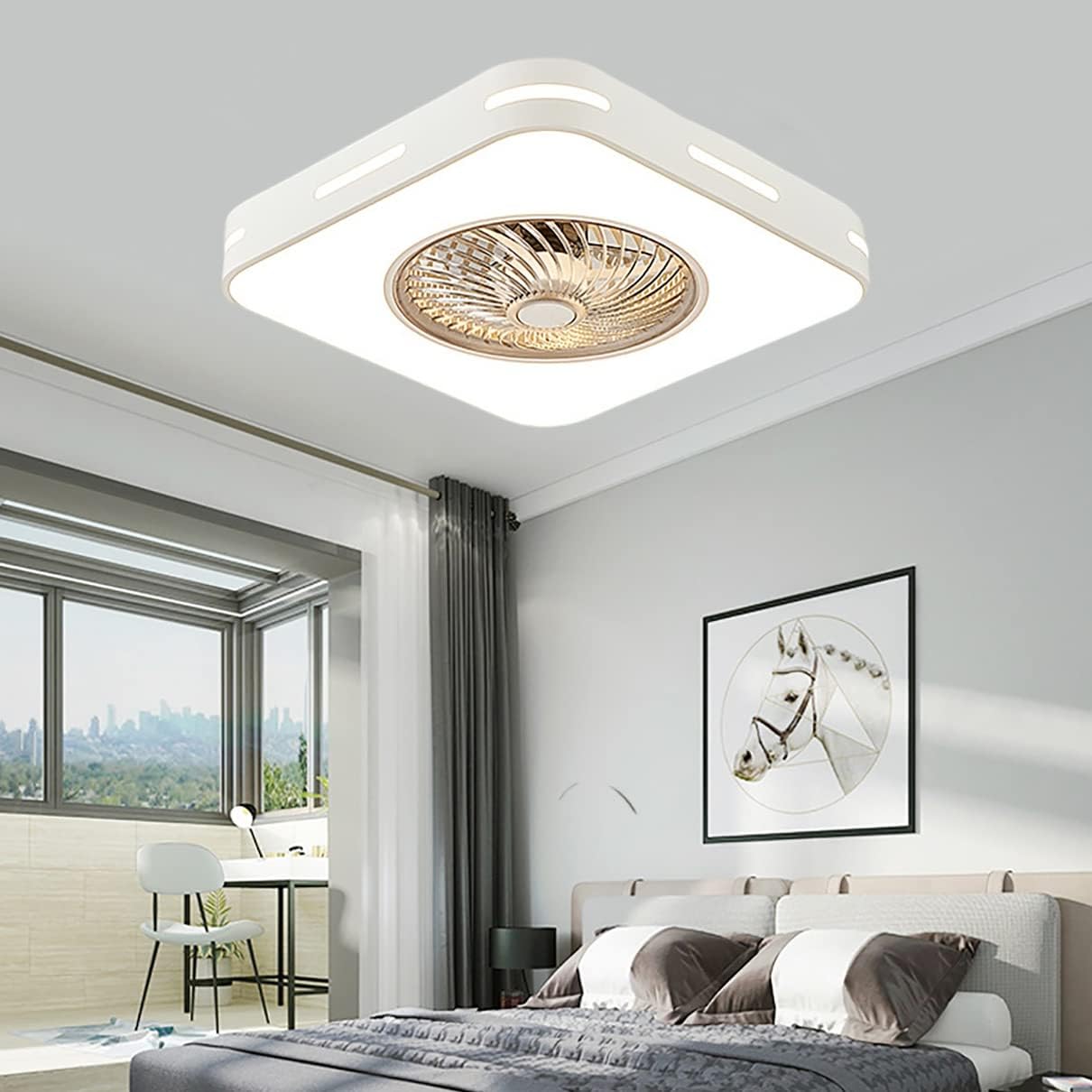 YUEGOO Ceiling Fans with Lamps,72W Fan with Ceiling Light 3 Colors Dimmable Silent Remote Control Bedroom Fan Ceiling Lights Indoor Dining Room Ceiling Fan Light/B