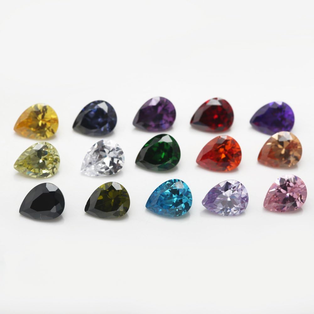 Pear Shape Cubic Zirconia Synthetic Gemstone Mix 15 Colors 5A Loose CZ Stone for Jewelry Making