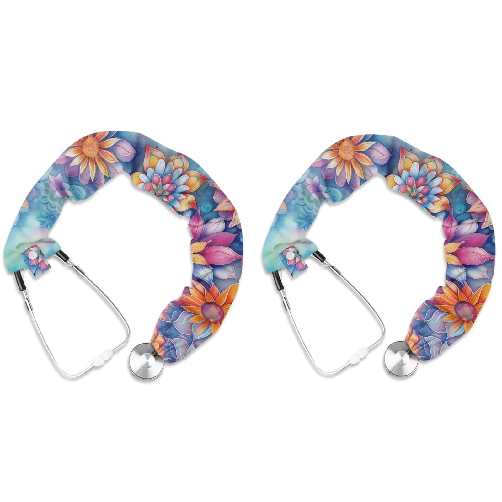 Uorisanigo Stethoscope Covers for Nurses 2 PCS Stethoscope Accessories Boho Flower Stethoscope Cover Sleeve Universal for Most Stethoscope Decor Cover Protect Your Neck