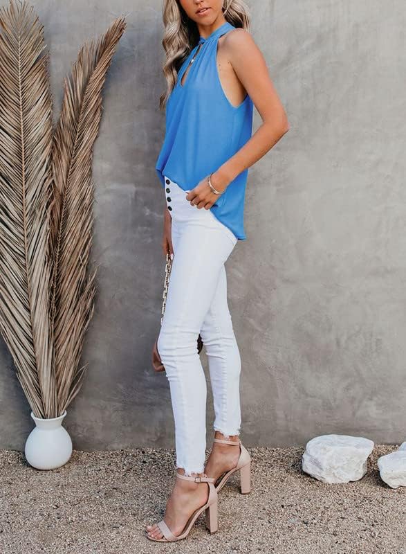 Dokotoo Womens Casual Sleeveless Shirts Halter Neck Leopard Print Tank Top and Blouses - Image 5