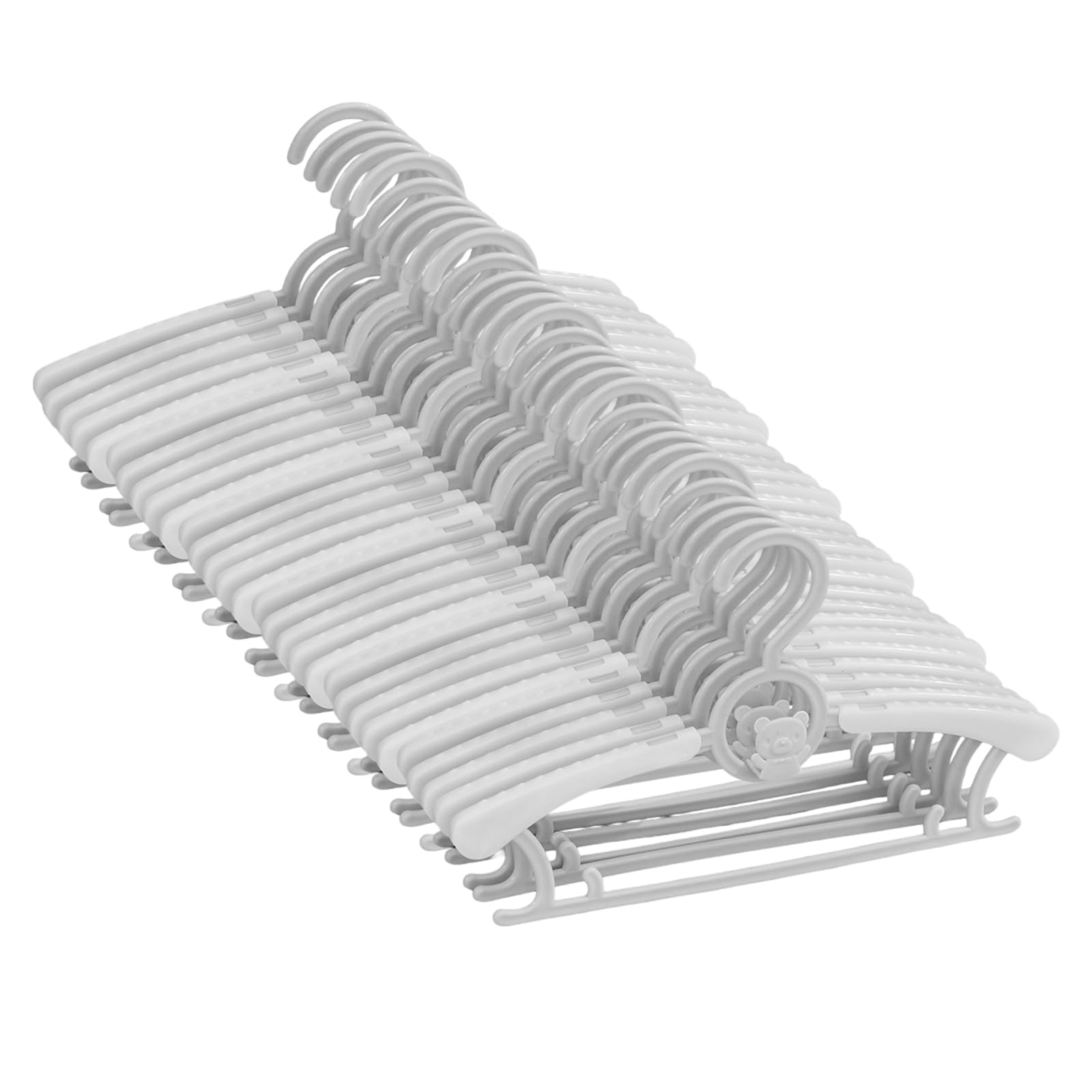 Perchas Apilables con Ganchos de Osito,Perchas para Bebés Antideslizantes para Niños,Extensibles,Plástico y Apilables,Ideal para Ropa Infantil,Ahorro de Espacio,Gris,30 Piezas