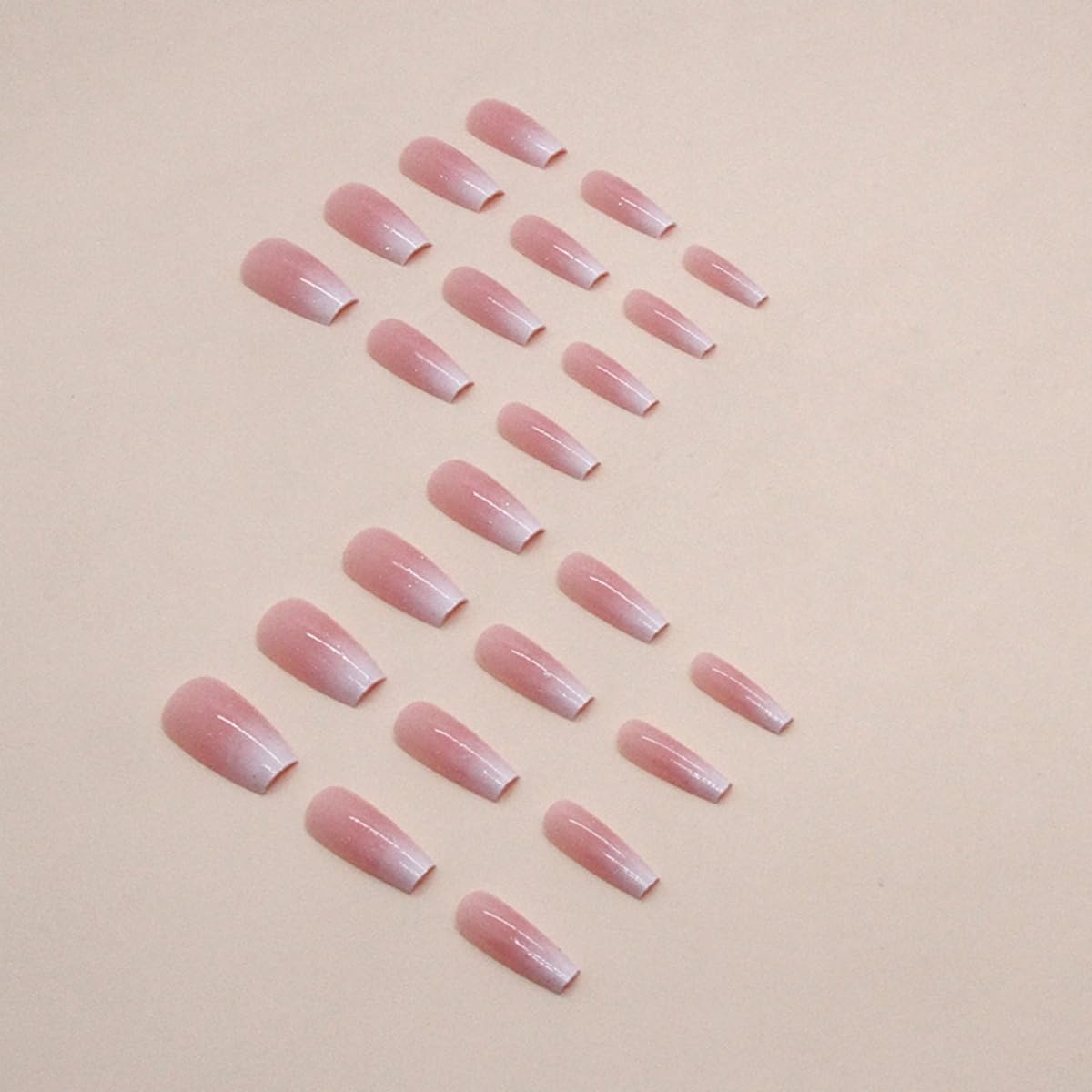 JUSTOTRY 24 Pcs Peach Pink Coffin Press on Nails Medium Designs,Glossy Solid False Nails,Pretty French Stick on Nails for Women and Teens,Ballarina Fake Nail for Girls Nail Art - Image 3