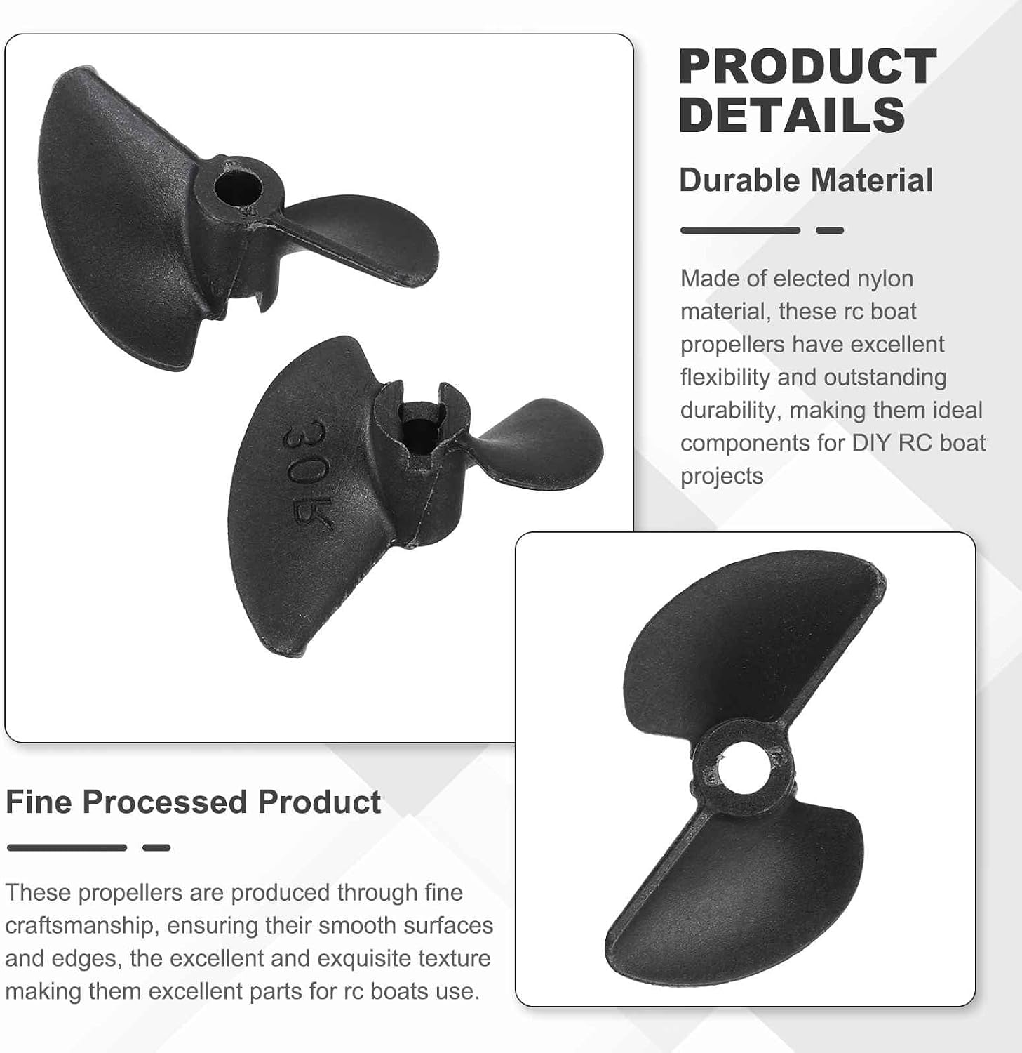 MECCANIXITY 3pcs RC Boat Propeller, 2 Blades Propellers 3.17mm Hole Dia 30mm OD 1.4mm Pitch CCW Clockwise Rotating Drill Propeller for RC Boat, DIY Ship Model, Black