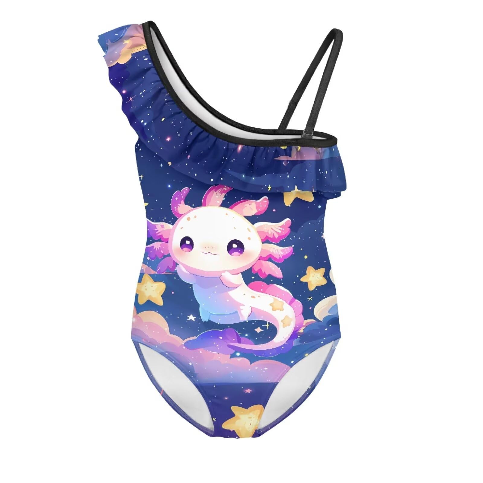 Zanxiantu Star Axolotl Swimsuits Kids One Piece Ruffle Bathing Suits One Shoulder Swimsuit with Adjustable Strap Summer Beach Sport Swimwear Tummy Control Full Coverage Swim Suits 3-14 Y