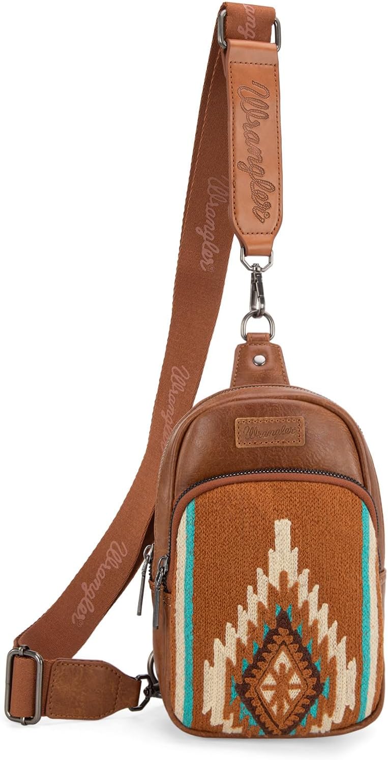 Wrangler Aztec Sling Bag for Women Western Knitted Crossbody Purse and Chest Bag With Adjustable Strap