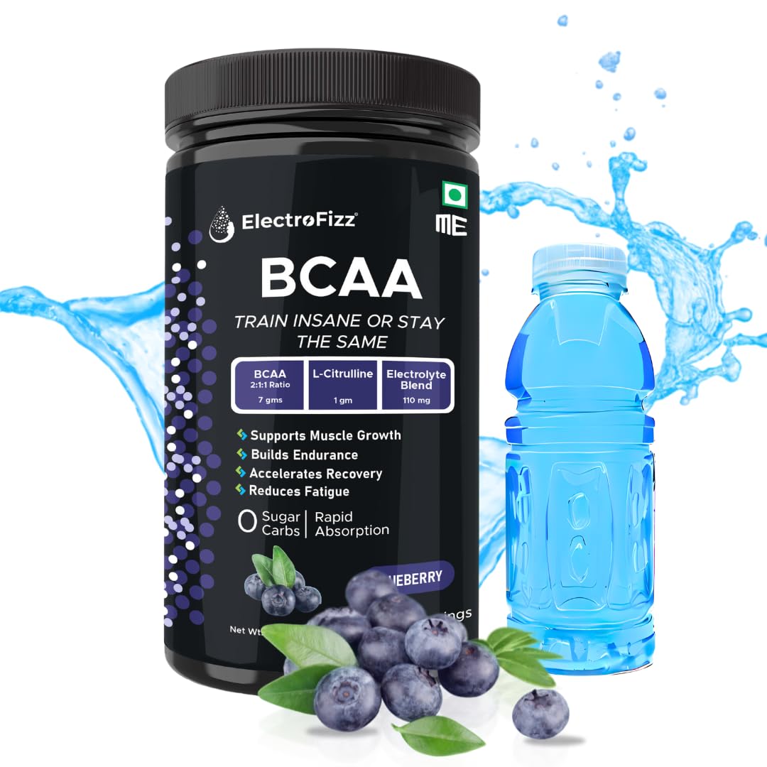 BCAA 7Gms (2:1:1 formula) with Citrulline & Electrolyte Blend for Muscle Recovery & Endurance - Pre/Post Workout & Intra Workout - 400 gms (Blueberry)