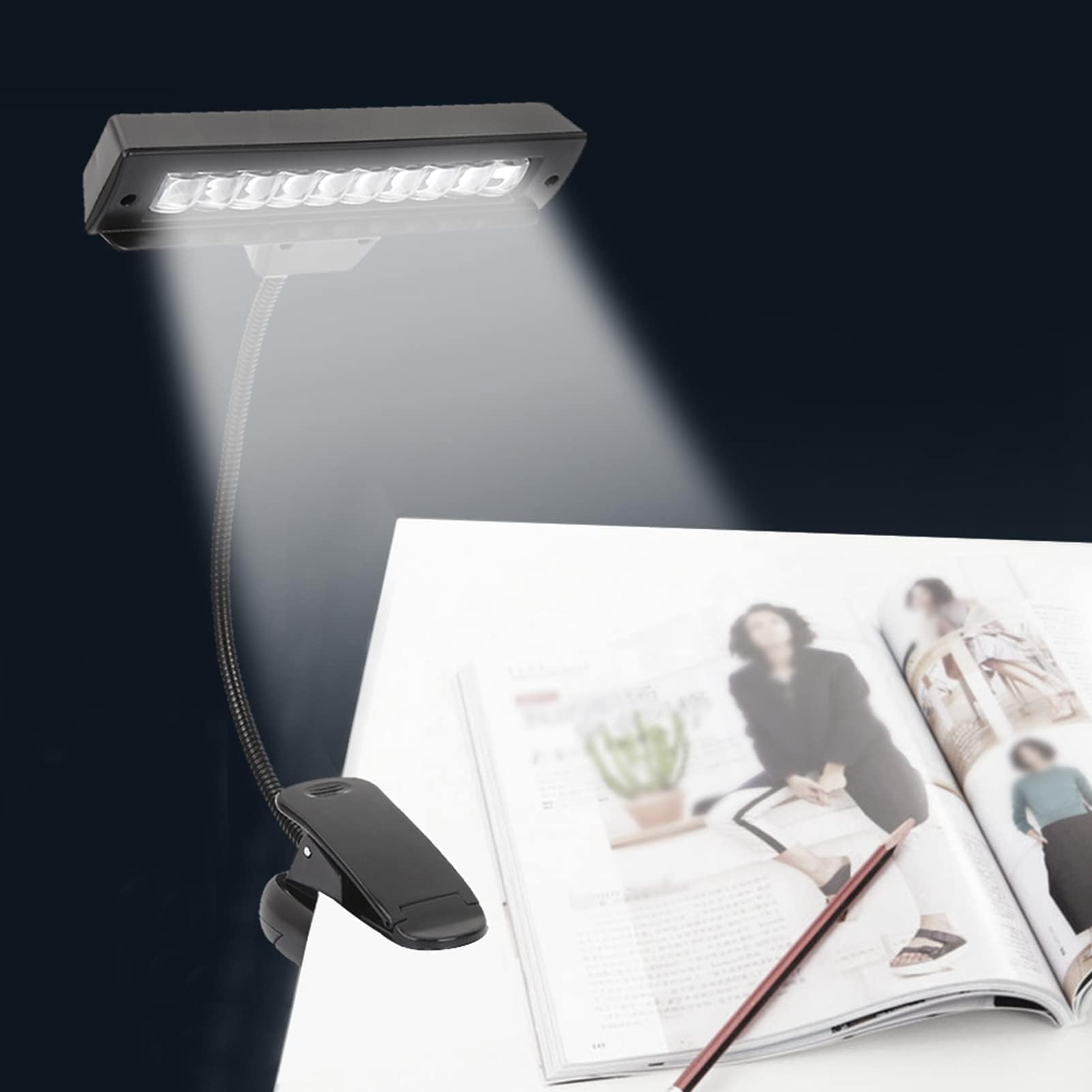 Agatige Luz de Atril Musical, 10 Leds Clip On Piano Luces Usb Recargable Luz de Trabajo Piano Orquestal Luz para Piano, Lectura, Costura, Trabajo 27 * 14 * 8 Cm