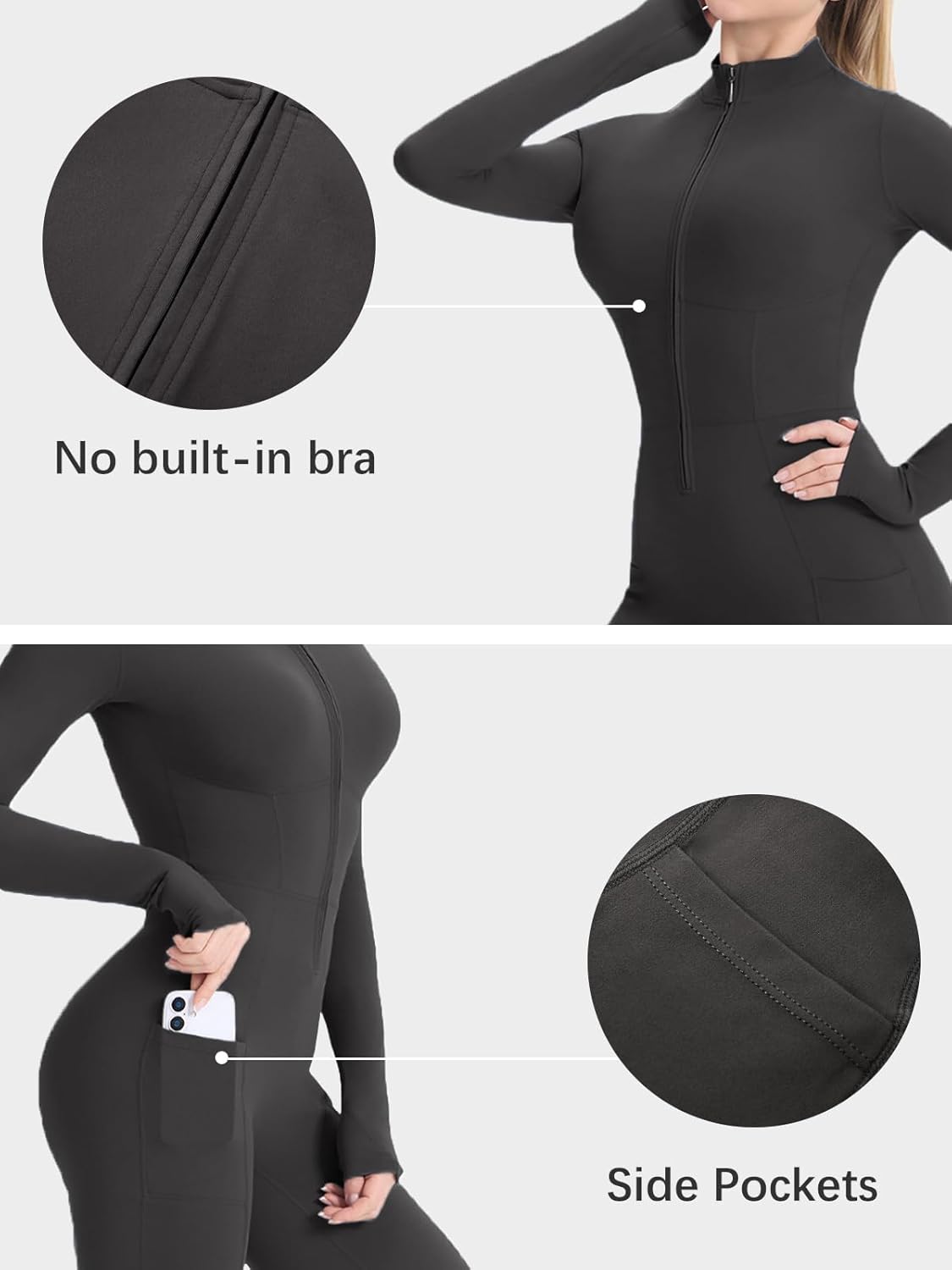 ECUPPER Women Long Sleeve Flared Jumpsuit Zip Up Romper One Piece Full Bodysuits Yoga Unitard Wide Leg Sexy Catsuit - Image 5