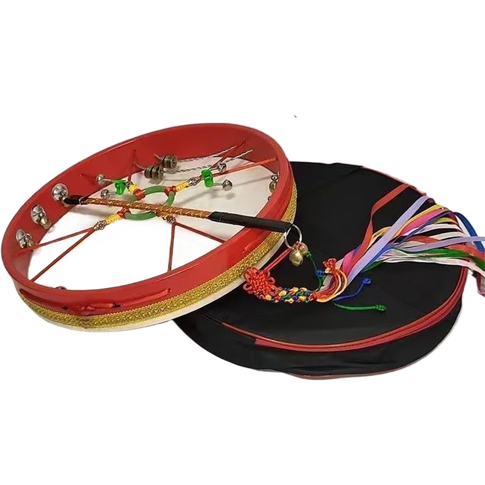AHUAN Style National Professionnel Peau De Chèvre Tambour Chamanique Avec Un Bâton De Tambour, Sac Fabriqué à La Main Frame Drum pour La Méditation Tambour à Main(40cm)