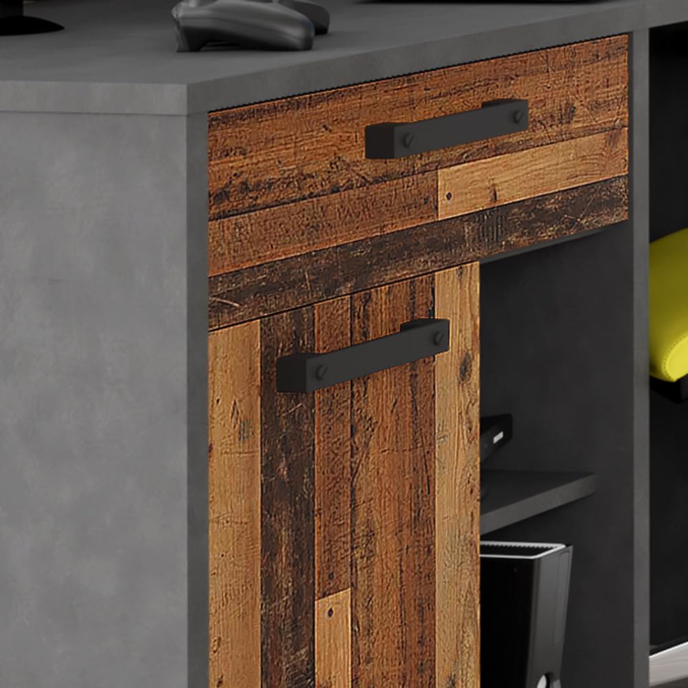 Lomadox Jugendzimmer Komplett-Set mit Bett 90x200, Schreibtisch, Arbeitsplatz, Kleiderschrank, Highboard, Regal, Kinderzimmer Möbel in grau mit Holz