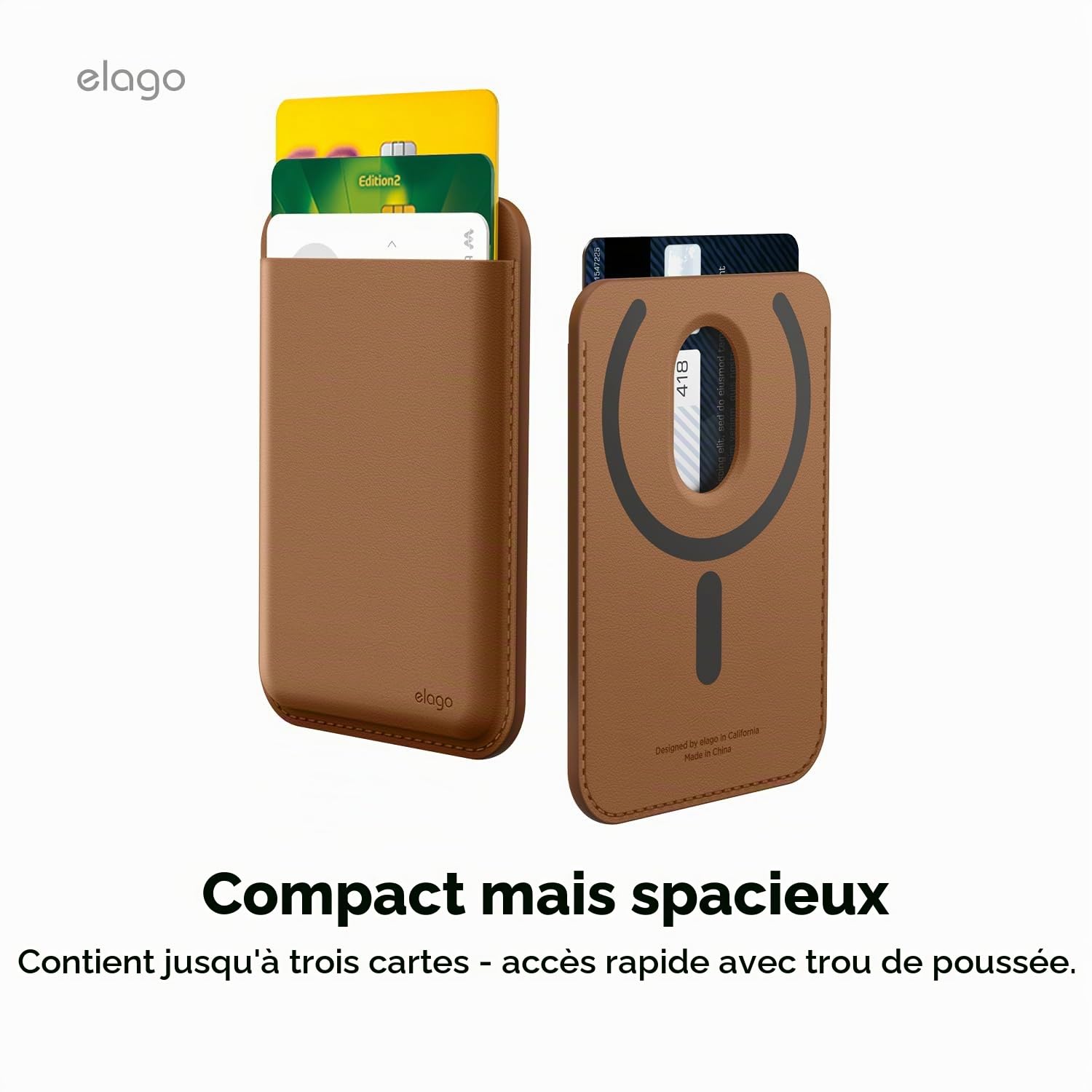 elago Portefeuille Magnétique pour Samsung Galaxy S26, S26 Ultra, S26 Plus, S25 Edge, Z Fold 7 & Série S25 – Cuir Végétalien, Compatible avec MagSafe – 2 Cartes, Étui Porte-Cartes Sécurisé (Marron)
