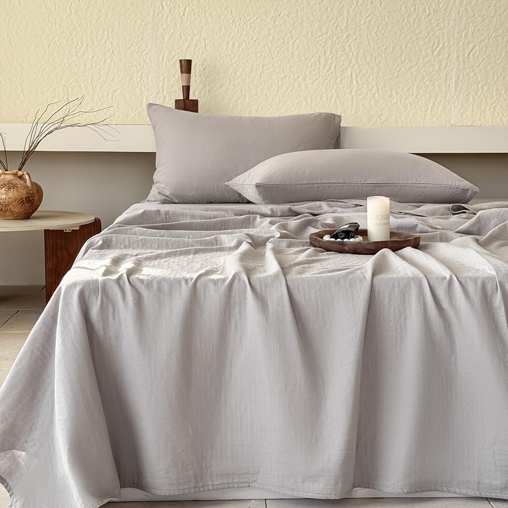 NSNLGSGC 100% Muslin Cotton Sheet Set, Gray, Queen Size
