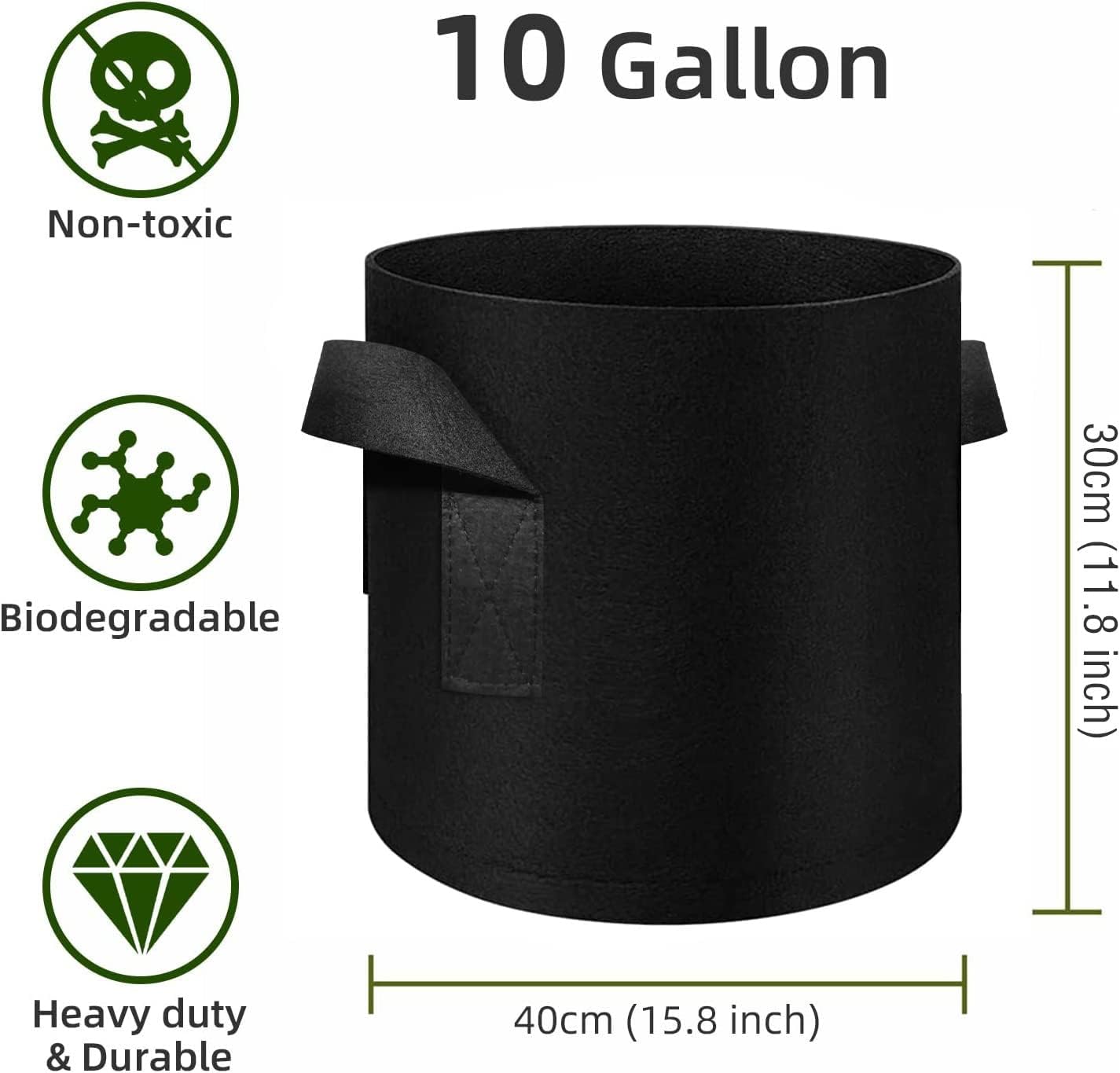 12-Pack 10 Gallon Plant Grow Bags, Thickened Nonwoven Fabric Pots with Handles, Vegetable Planter Bags Containers, Cloth Planters for Garden - Image 2