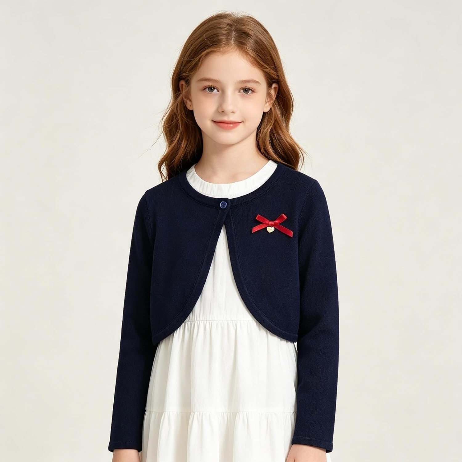 Girls Open Front Bolero Shrug Kids Knit Sweater Long Sleeve Cropped Elegant Cardigan