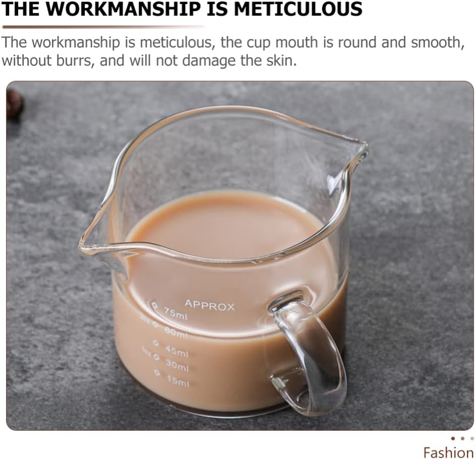2Pcs Double Spout Measuring Cup Espresso Shot Glass Coffee Milk Creamer Sauce Pitcher Small Coffee Mug with Scales for Milk Coffee 150+75ML Cups (As Shown)