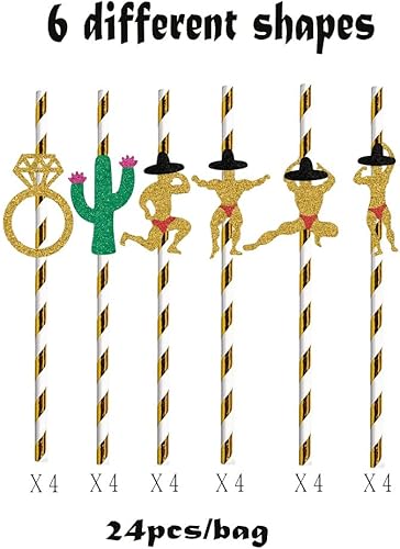 Miniatura 3 de Pajitas decorativas para despedida de soltera, paquete de 24 unidades, cactus y anillos de novia y pajitas de baile de stripper para hombres |