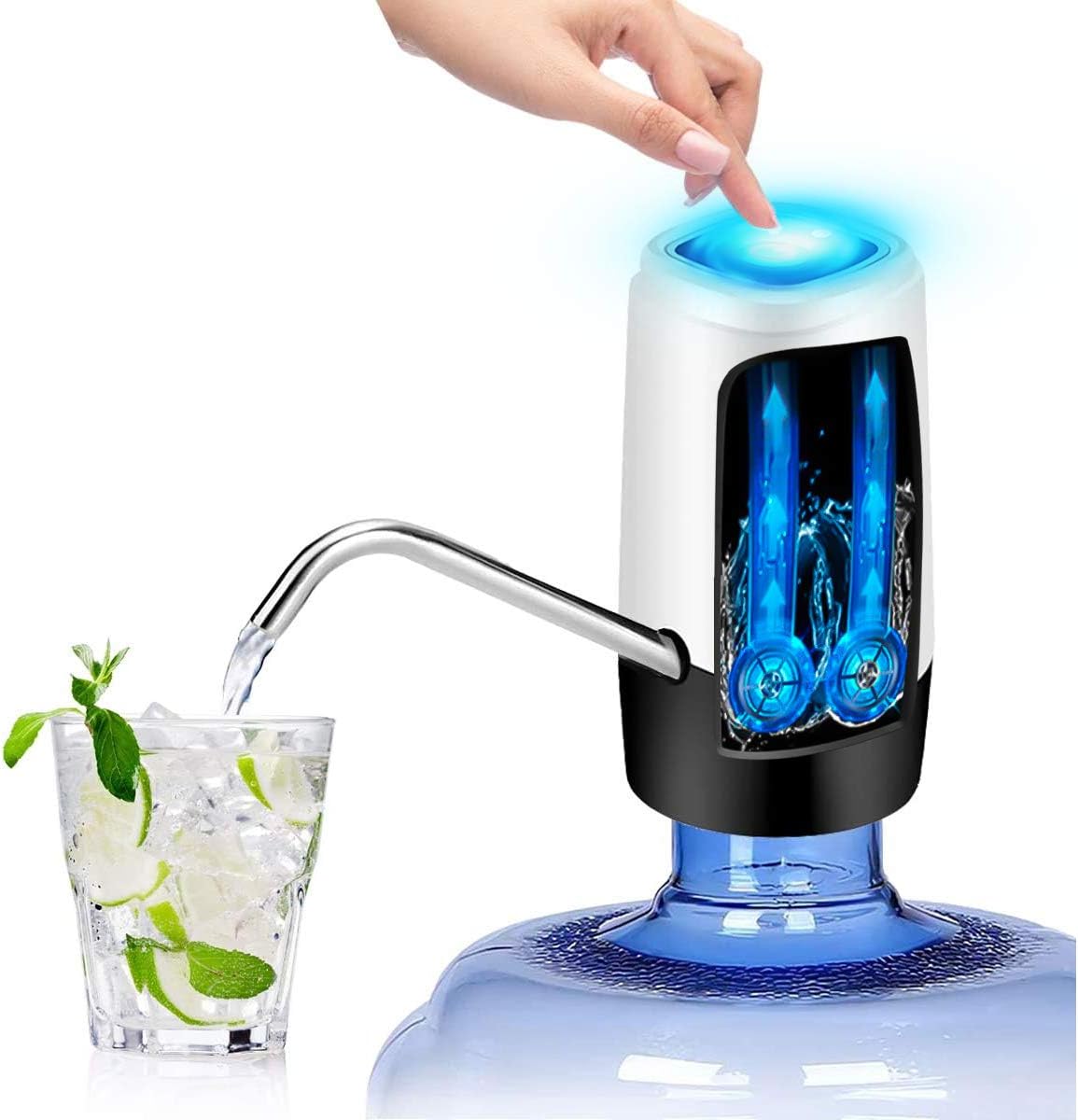 TECHVIDA USB Portable Automatic Water Dispenser Rechargeable Wireless Electric Drinking Water Pump Fast Pumping Universal Gallon Bottle Water Pump Dispenser Switch