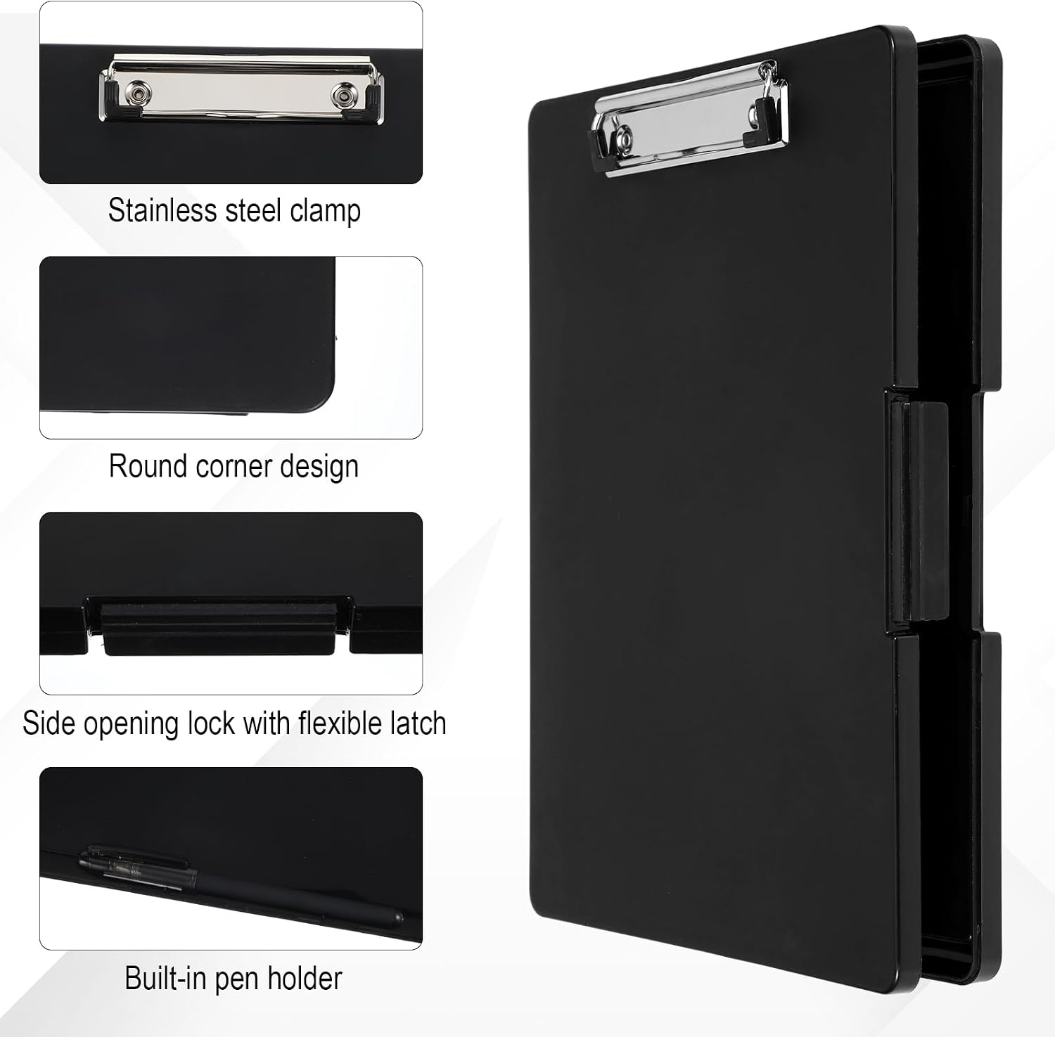 3 Pack Clipboard with Storage, Foldable Clipboard Organizer with Pen Holder, Heavy Duty Plastic Writing Board for Nurse, Teacher, Student, Office Supplies, Black image 3