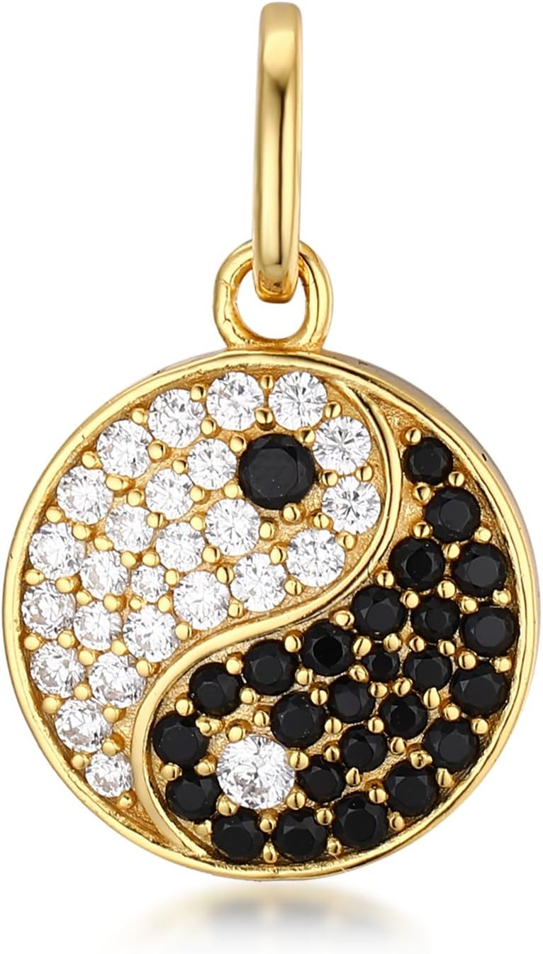 Yin Yang Tai Chi Pattern Pendant Necklace White and Gold Plated 925 Sterling Silver 5A CZ Stone Protection Charm Necklace for Women