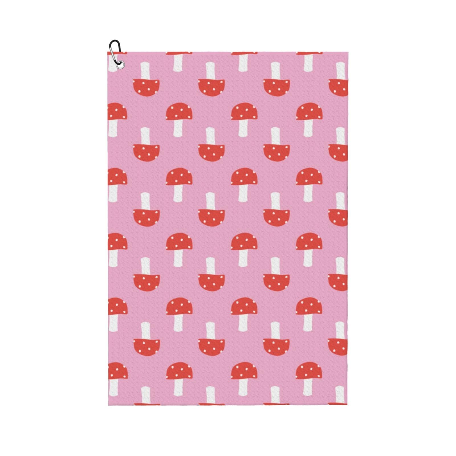 Hnnkloy Mushrooms Pink Red, 16x24 in Portable Waffle Golf Towels with Carabiner Clip for Golf Bag