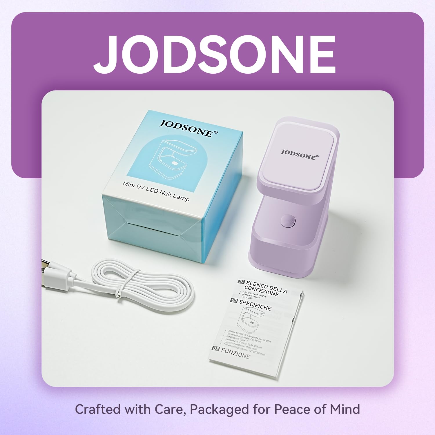 JODSONE U V Mini Nail Lamp 1500mAh Battery with Timer Cordless Portable LED Light Fast Curing for Gel Polish Purple