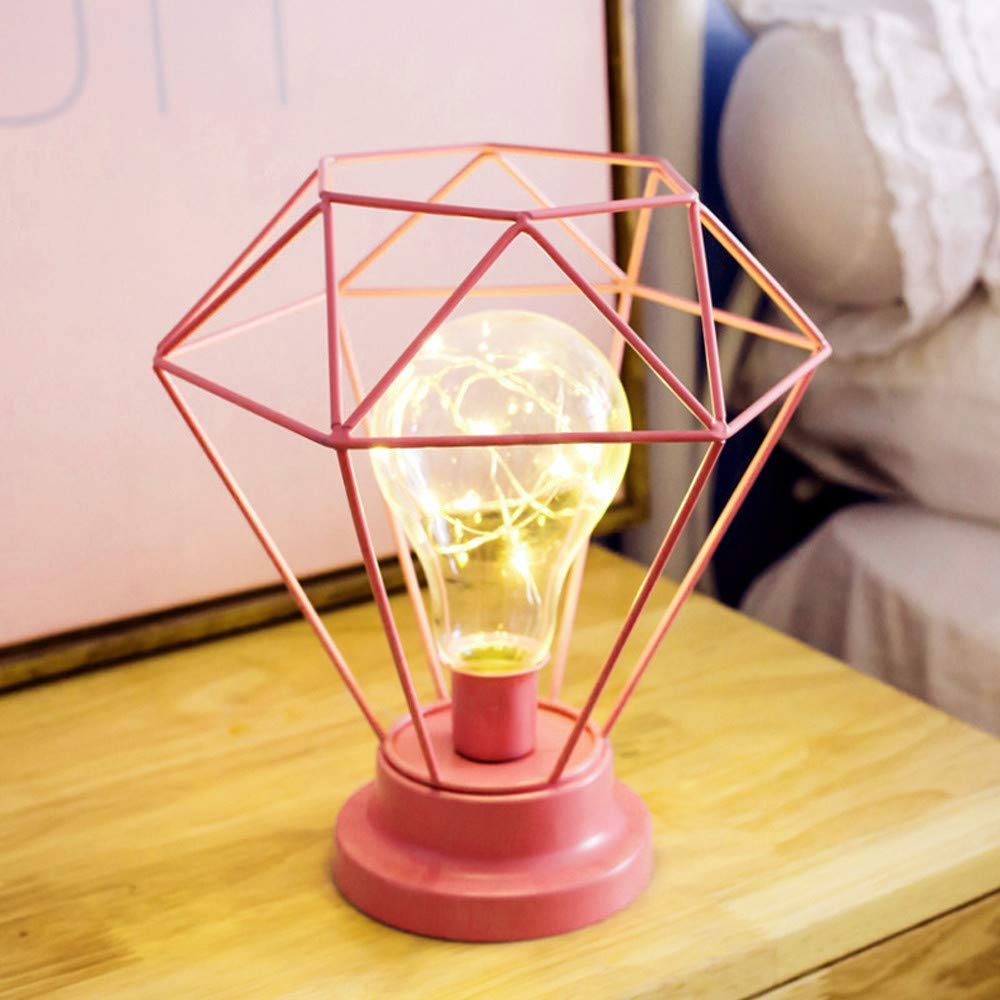 Lampada Da Tavolo EONANT A Batteria, Design Diamante, Ferro Nordic, Luce Notturna Portatile Per Camera Da Letto, Bar, Hotel, Colore Rosa Gold - 2