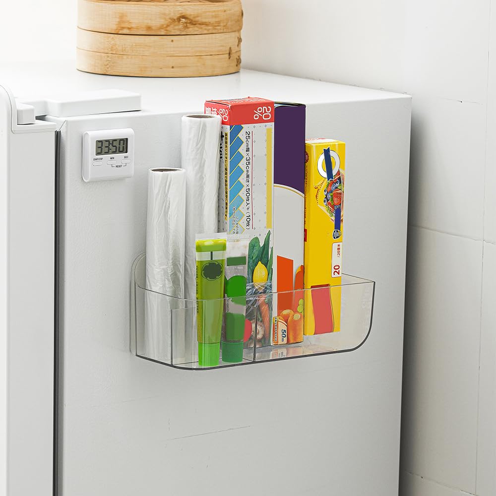 Paquete de 2 organizadores de almacenamiento de montaje en pared, cesta de almacenamiento transparente con 3 compartimentos, sin taladrar, colgar paredes/puertas para cocina, gabinete, baño, 5