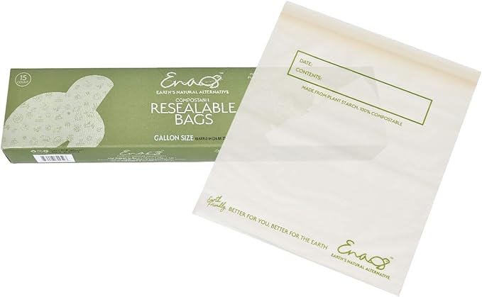 100% Compostable Food Storage Bags [Gallon 50 Pack] Eco-Friendly Freezer Bags, Resealable Bags, Heavy-Duty, Biodegradable, Reusable, Off-White by Earth's Natural Alternative