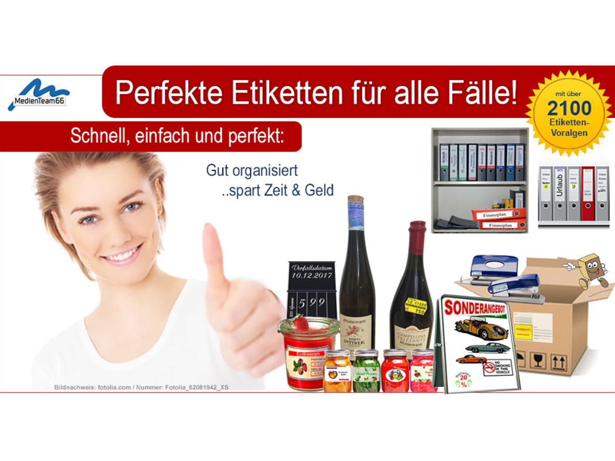 Etiketten Drucken 9.5 inkl. 20.000 Cliparts - Etiketten-Vorlagen - Gestaltungssoftware - integrierte Grafikbibliothek - Formatvorlagen bekannter Etiketten-Hersteller - Windows 11, 10, 8.1