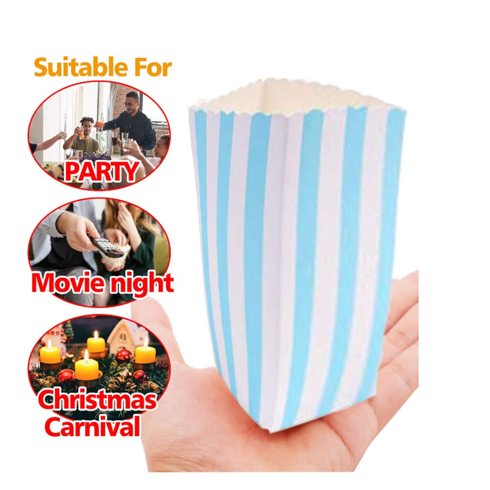 24PCS Popcorn Boîtes,Boite Pop Corn Bonbons Conteneur,Sacs De Pop-Corn,Boîtes de Popcorn,Mini Contenants de Bonbons en Papier,Boîtes à Pop-Corn Pour les FêTes,Anniversaires,CéLéBrations (bleu)