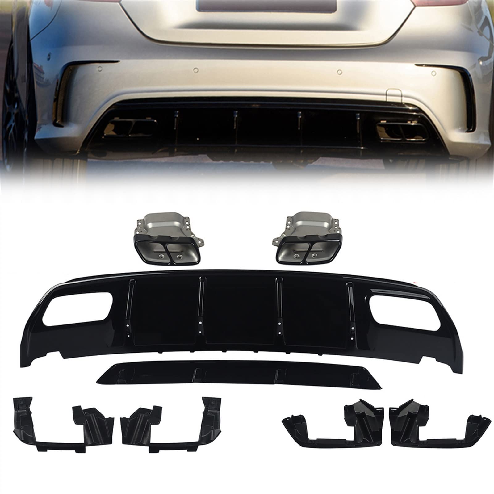 Diffuseur arrière avec embouts d'échappement pour Benz Classe A W176 A45 AMG 2012-2018 - 8