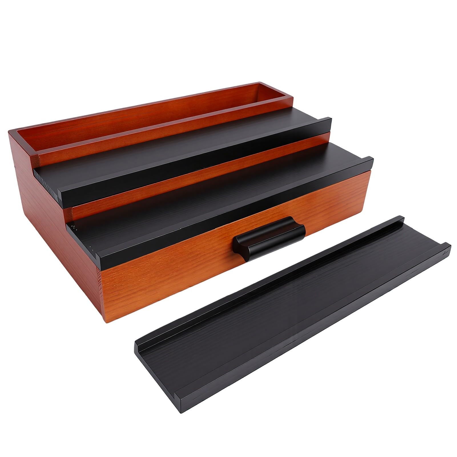 Generic Soporte de Colonia de Madera de 3 Niveles con Cajón, Elegante Organizador de Perfumes de Nogal Negro para Tocador y Tocador de Baño (32x22x10,5cm)