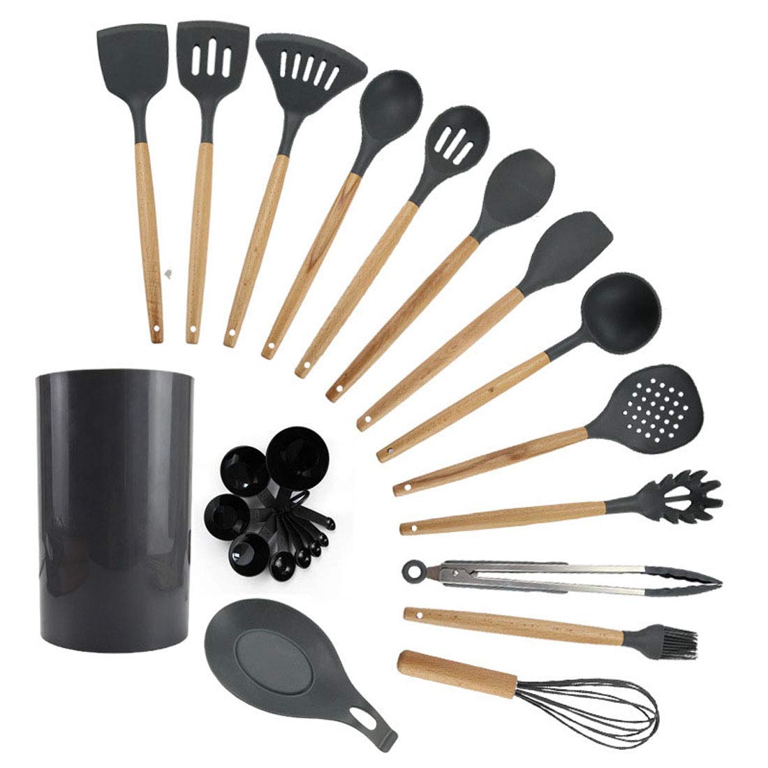 SXSHYUJE Non-stick 16pcs Silicone Cooking Kitchen Utensils Set, for Cooking and Baking, Heat Resistant Spatula Turner Cooking Tools Baking Utensils, Grey