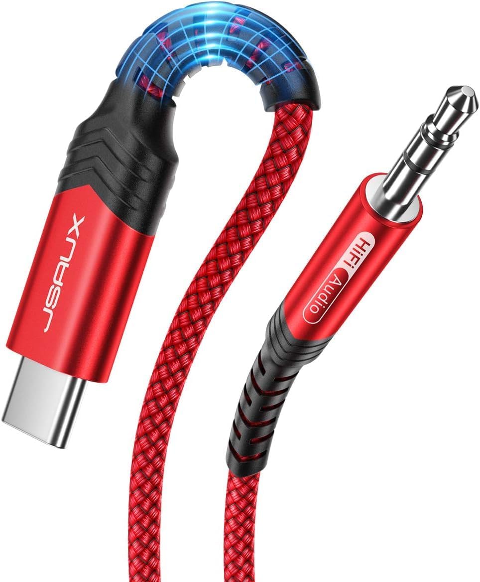 JSAUX AUX Cable Earphone Jack Type C to 3.5mm Audio Cable with DAC High Fidelity Sound Quality Durable Nylon Braid AUX Conversion Cable Type C to 3.5mm Audio Conversion Cable Compatible with iPhone 17
