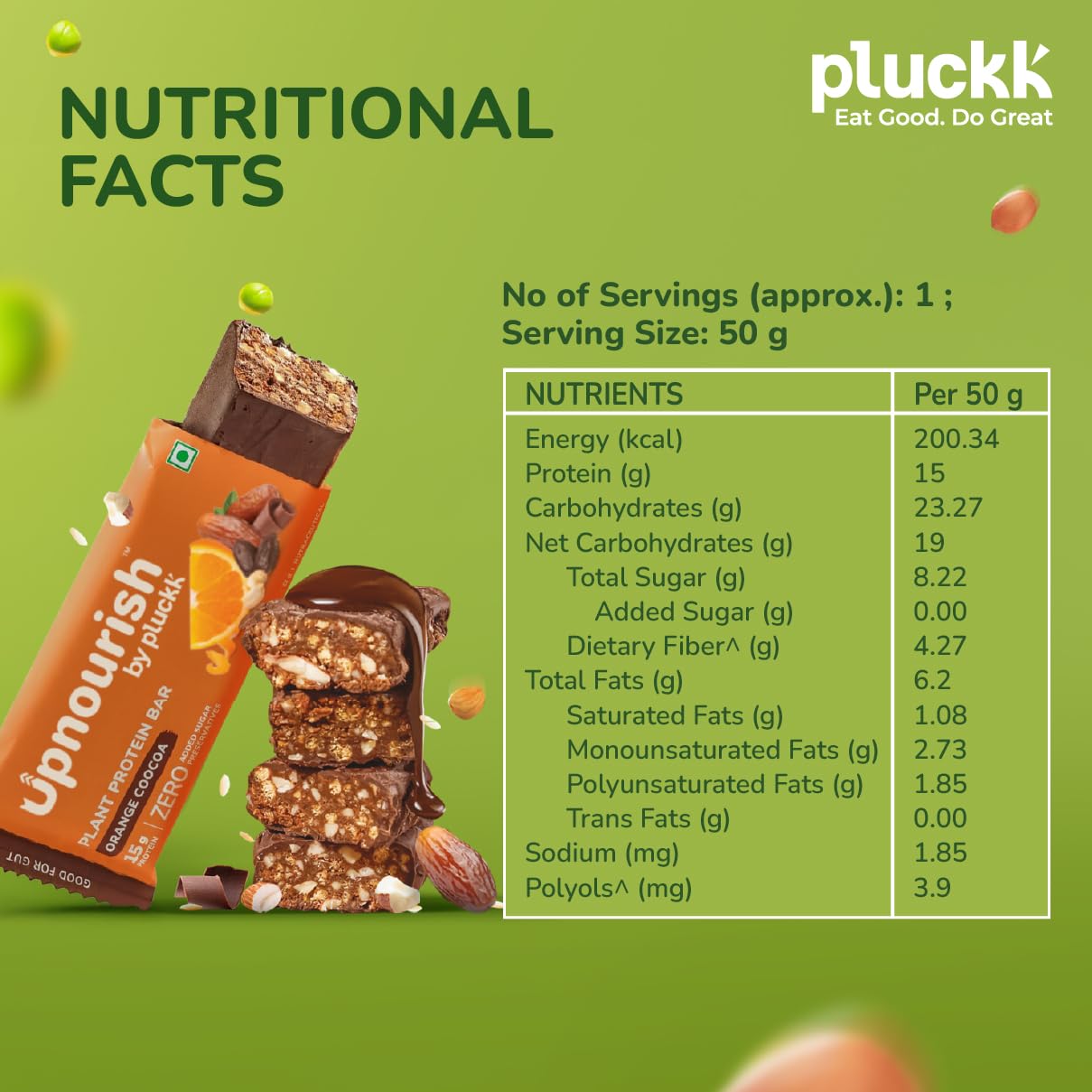 Chocolate Orange Protein Bar - No Refined Sugar (Pack of 6) | 15 g Complete Protein | Upnourish by Pluckk (Cocoa Orange) — Amazon image 10
