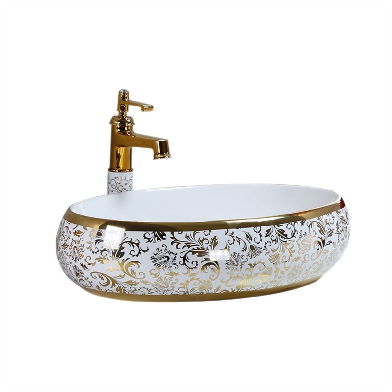 Bathroom Sink Oval Ceramic Above Counter Bathroom Vessel Sink Porcelain Countertop Bowl Lavatory Vanity(48x34CM)