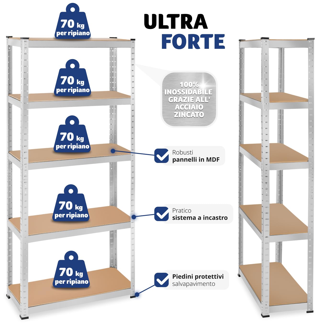tectake® Scaffalatura Metallo Garage, Scaffale Attrezzi da Lavoro, Scaffalatura Libreria in Lamiera d'Acciaio, Scaffali Modulabili, 70 kg di Carico per Piano - Capacità Portante 350 kg