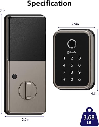 Miniatura 2 de Smart Lock Cerradura de huella digital para puerta de entrada, 4 en 1, cerradura inteligente (níquel cepillado en la nube)
