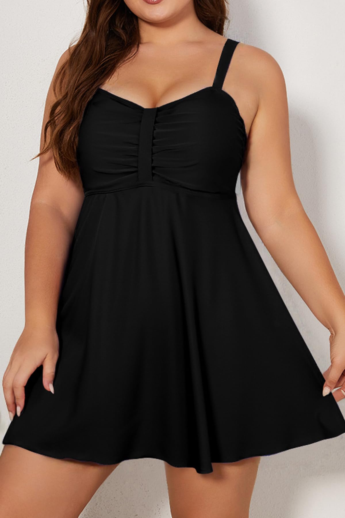SHEKINI Costume da bagno intero da donna, taglie forti, copricostume da bagno fluido, con pantaloncini