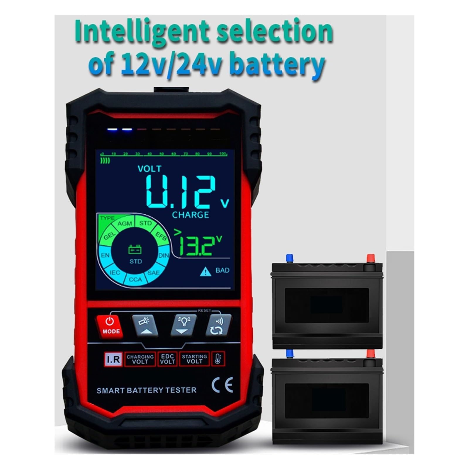 Tester Batterie, Smart Car Battery Tester Riconoscimento automatico Test batteria Avvia test Test di carico Dispositivo di rilevamento batteria for autoveicoli,Tester Pile(ET2201)