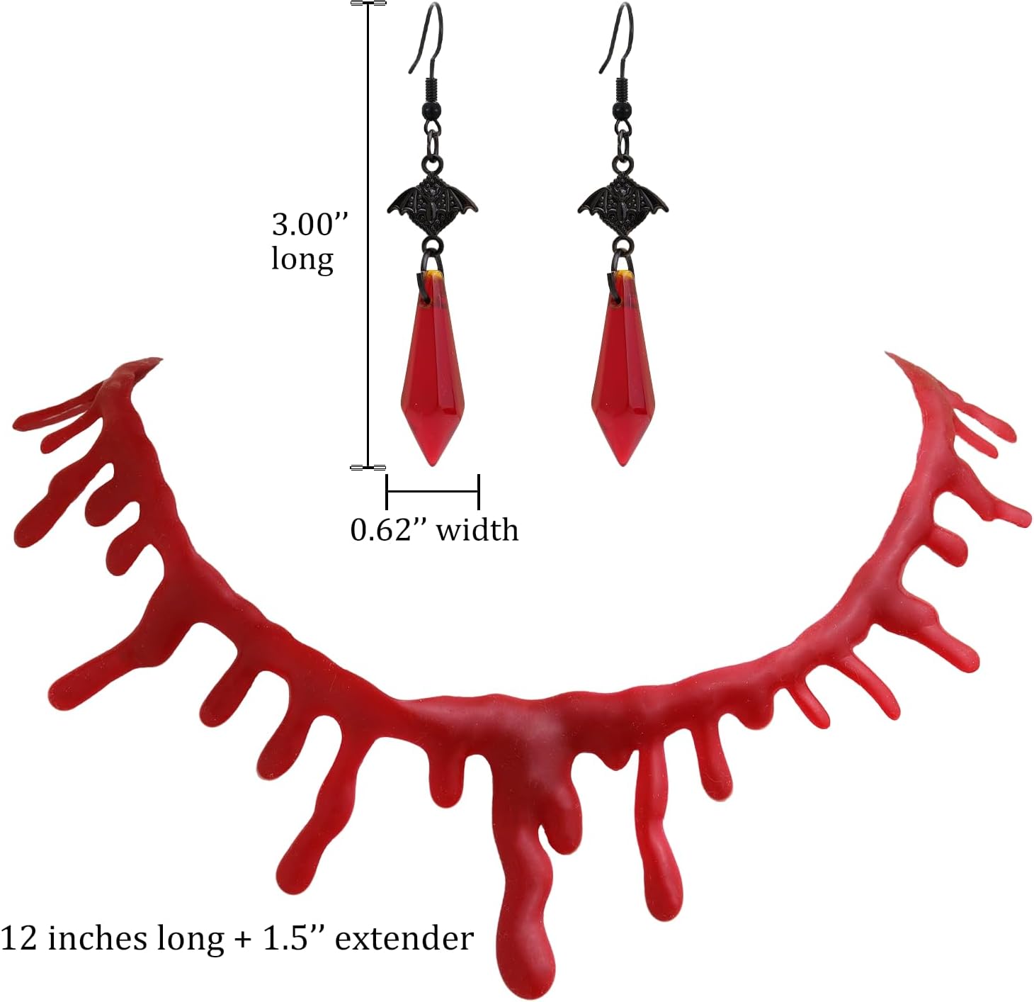 Jean Beau Vampire Costume Accessories Set Blood Choker Gothic Dangle Drop Earrings Punk Goth Halloween Red Necklace Statement Cosplay Decorations Holiday Jewelry Gift - Image 3