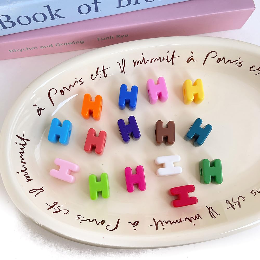 DanLingJewelry Approx 140Pcs Random Opaque Acrylic Letter H Large Hole Beads Alphabet Letter European Beads for DIY Jewellery Making Crafts
