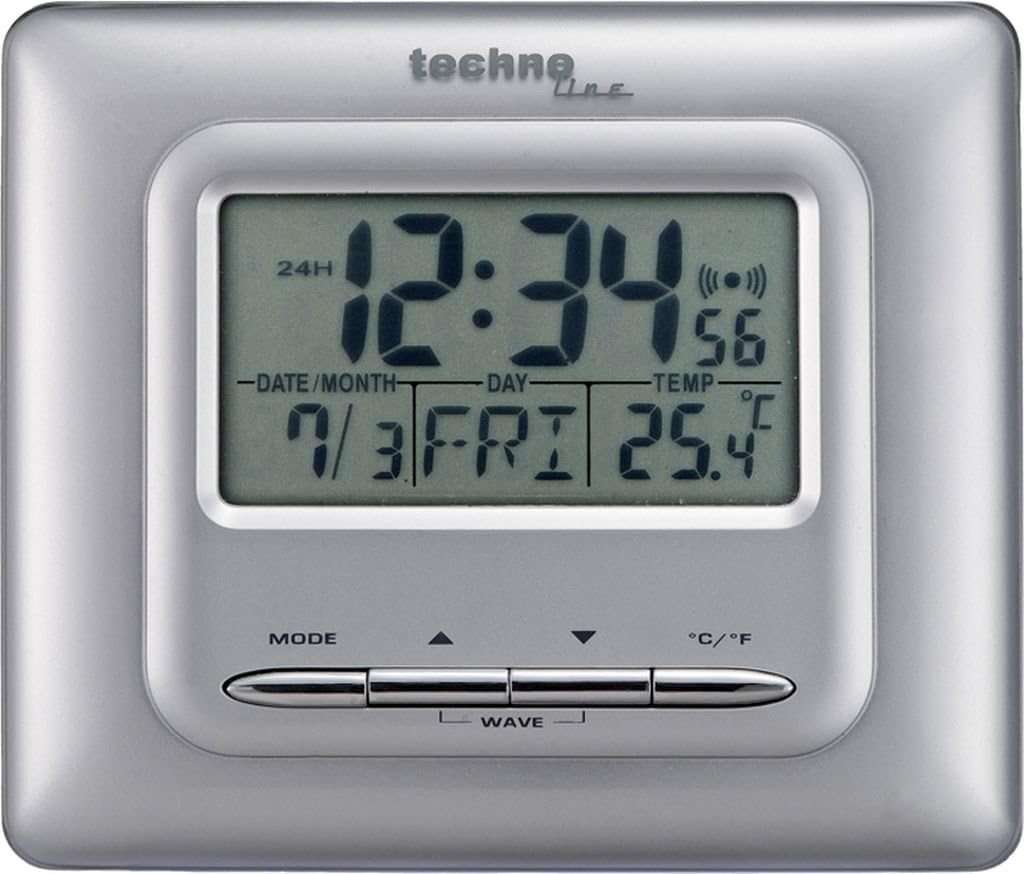 techno line TECHNOLINE WT 181 Radio Controlled Clock, Plastic, Silver