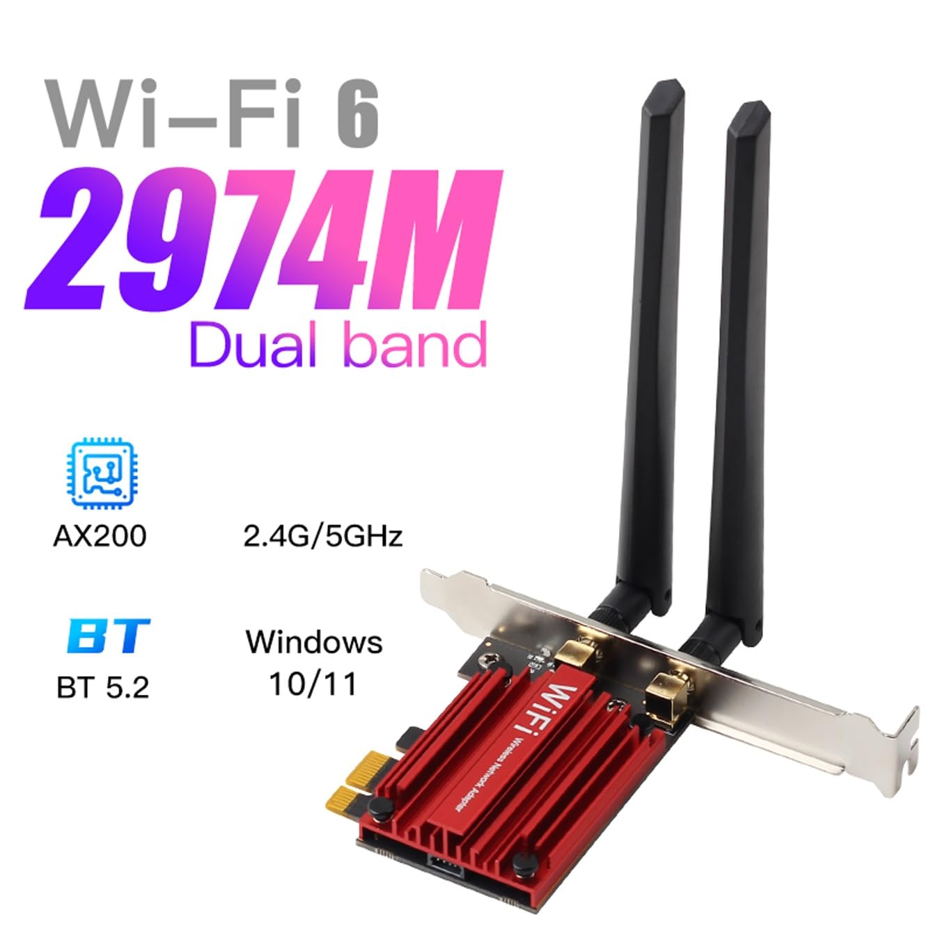 AX200 WiFi 6 PCI-E Carte WiFi (AX3000) Bureau WiFi BT5.2 PCIe Gaming Wireless Network Adapter 3000Mbps 802.11AX AX200 Dual Band MU-MIMO pour PC Windows 10/11